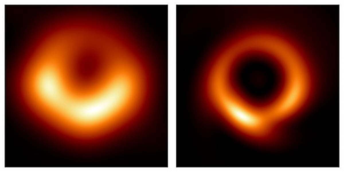 À esquerda, a imagem do buraco negro de 2017, e à direita, a imagem oriunda do estudo