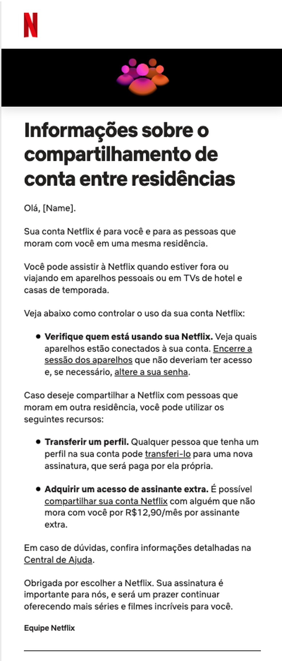 E-mail que a Netflix enviará para assinantes no Brasil  — Foto: Divulgação/Netflix