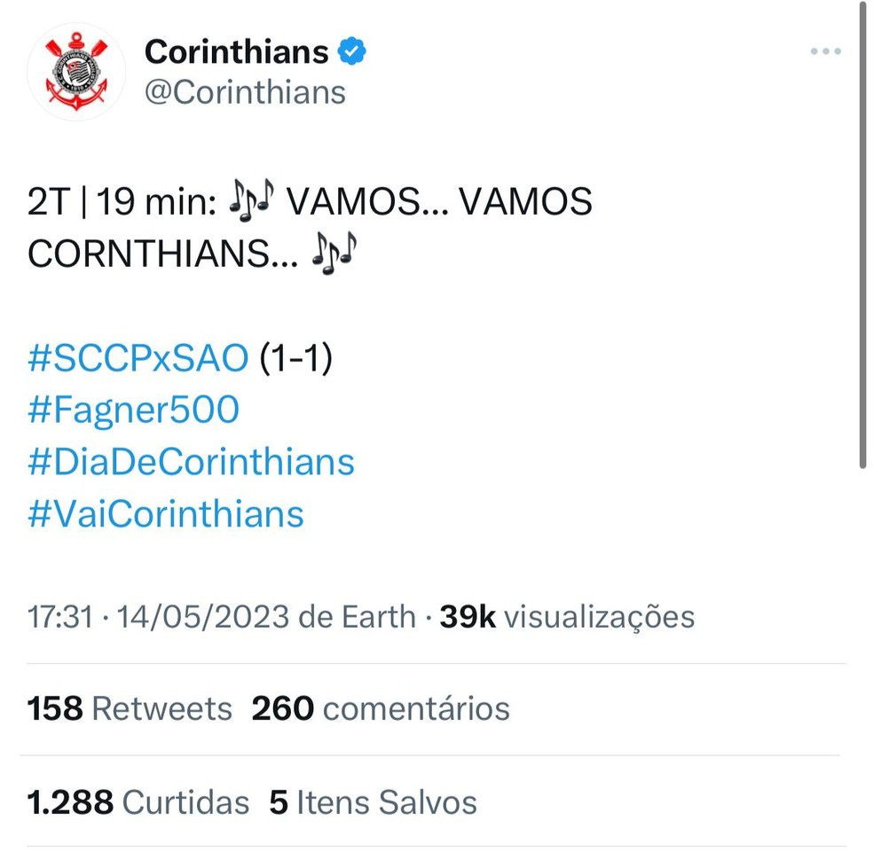 Publicação do Corinthians no Twitter — Foto: Reprodução