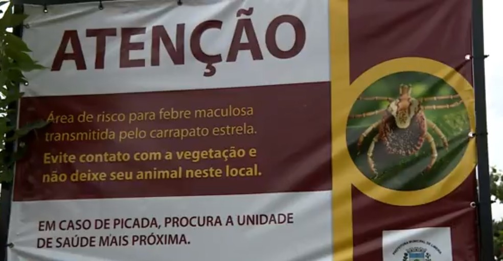Aviso em área com risco de febre maculosa em Limeira — Foto: Reprodução/ EPTV