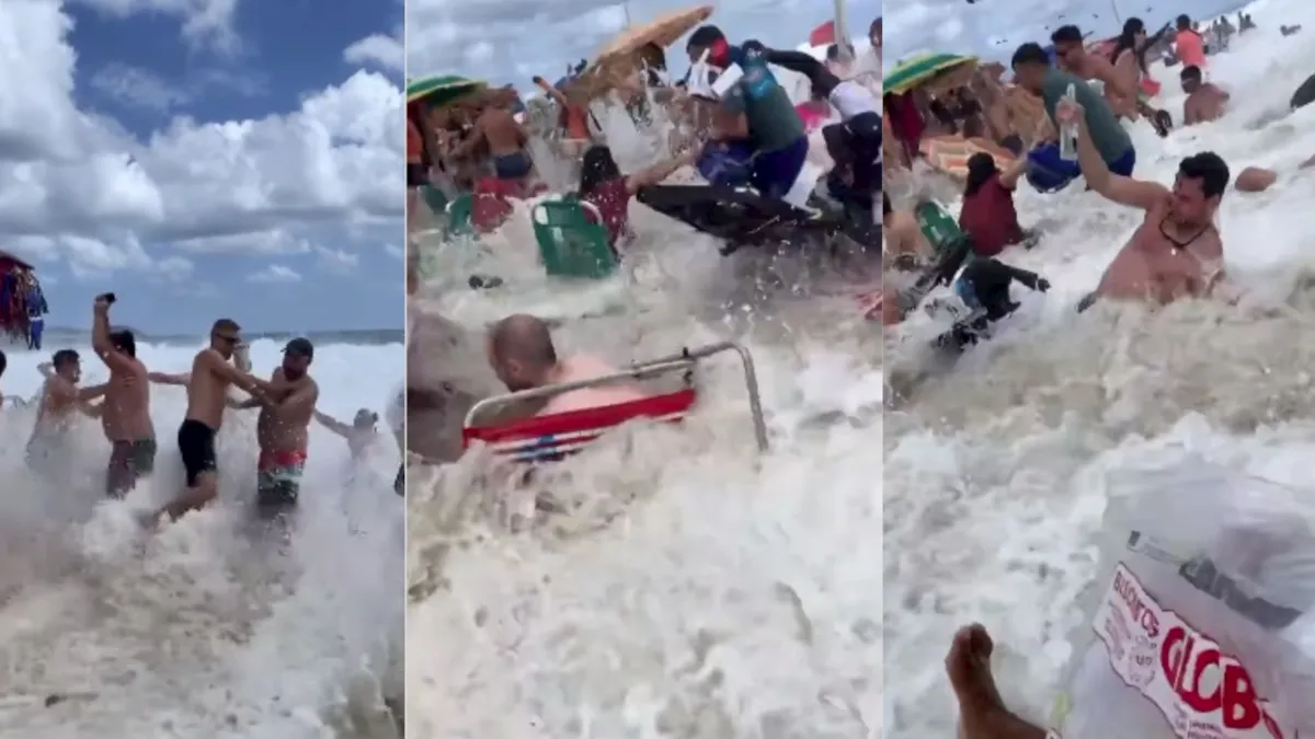 Vídeo mostra pessoas sendo arrastadas por forte onda no RJ • DOL