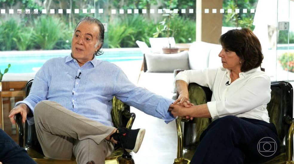 Recuperado das duas cirurgias pelas quais passou, Tony Ramos exalta parceria da mulher, Lidiane — Foto: TV Globo