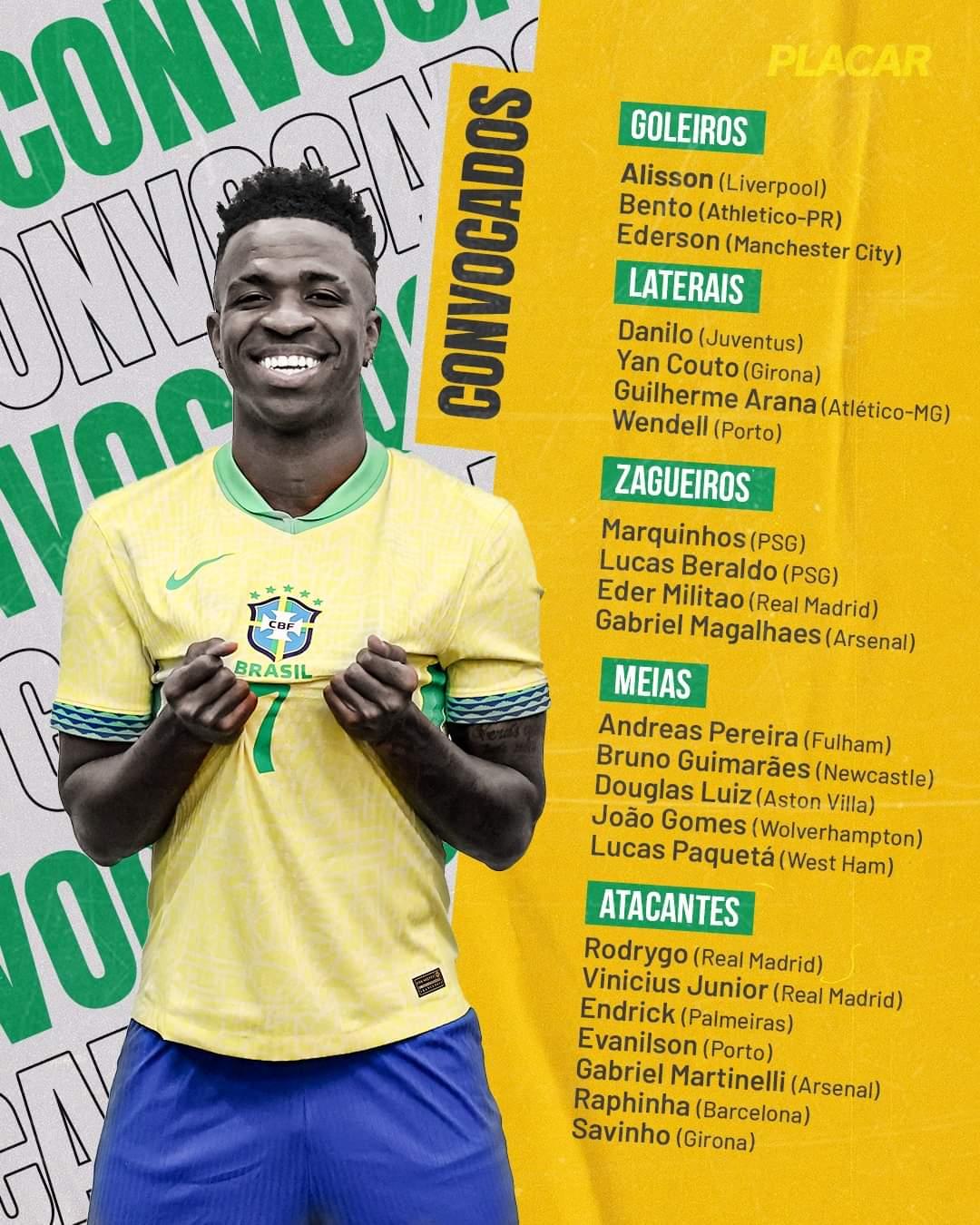 Convocados da Seleção: veja lista de Dorival Júnior para Copa América e  amistosos - JL Notícias